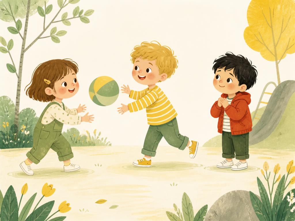 Three children playing together with a ball at the playground
